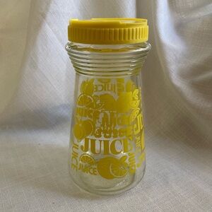 Vintage Glass Juice Carafe with Yellow Citrus Print and Yellow Flip Top Lid!